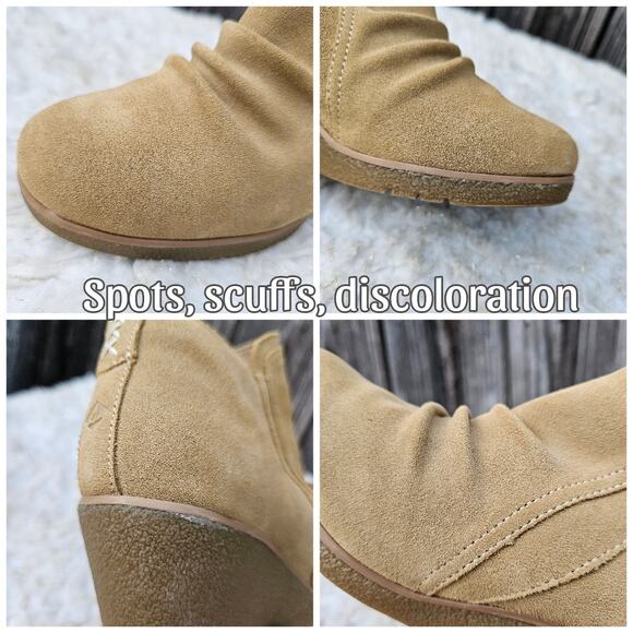 Ruched Suede Ankle Wedge Boot Sperry Harper Kara Bootie Size 8 Tan Leather Zip - Picture 8 of 13